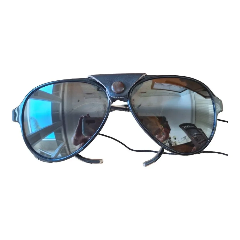 Vintage 80s Vuarnet Skilynx Sunglasses leather side blinkers nose guard w case